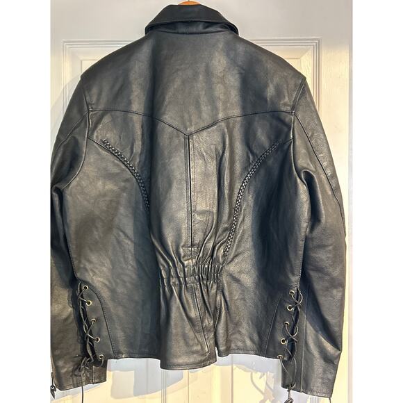 Braided Heavy Black Leather Biker Jacket - Picture 2 of 8
